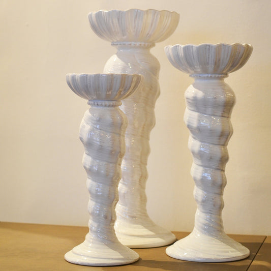 White Ceramic Candle Holders - Set of 3