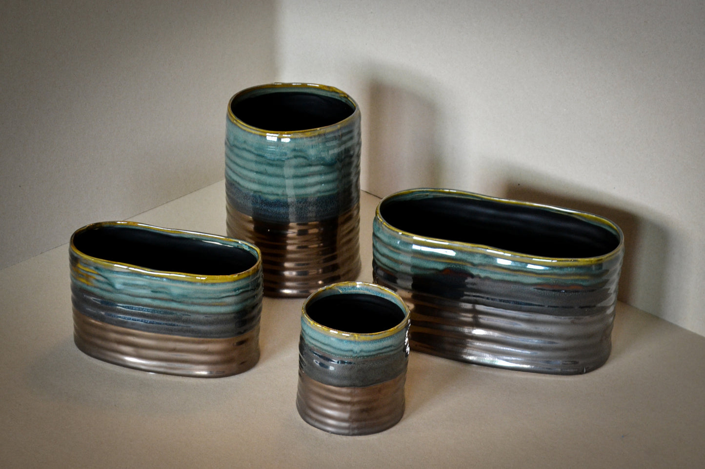 Grey & Turquoise Porcelain Jars - 2 Shapes