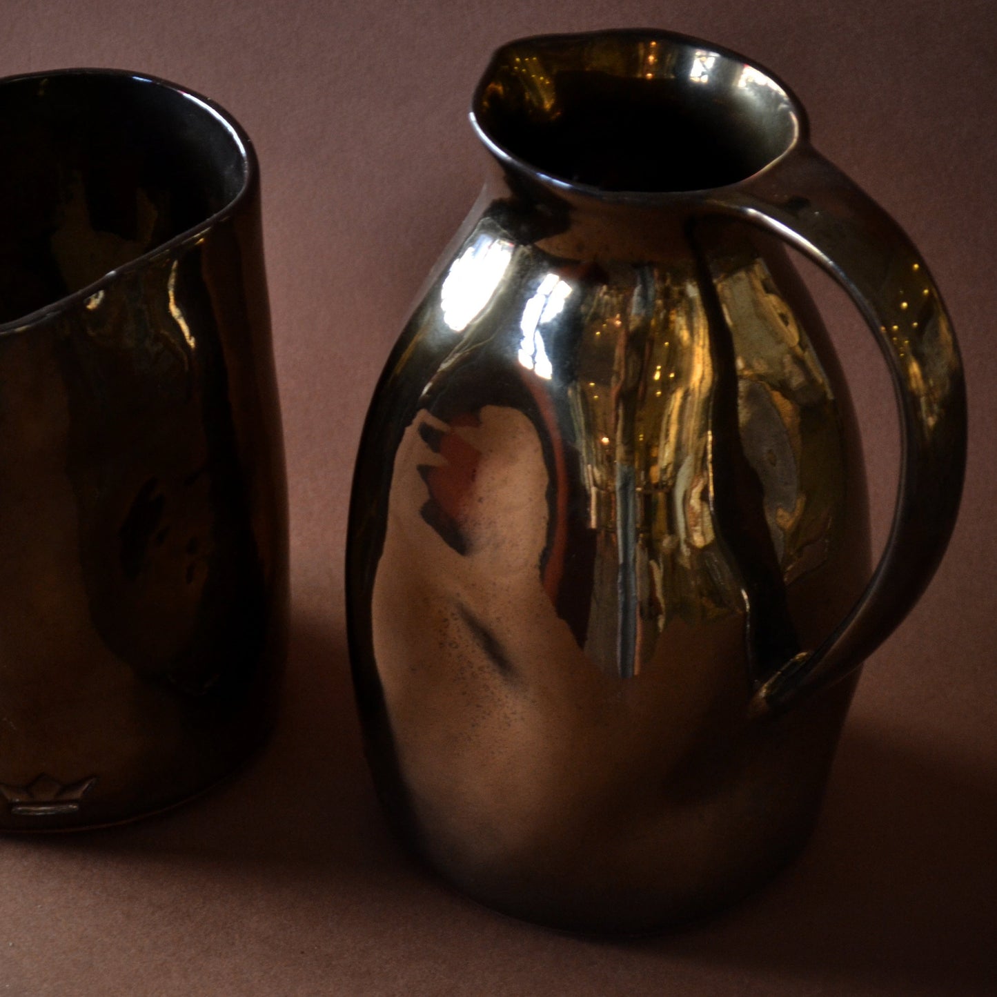 Rose Gold Mirrored Vase, Jug, & Cheese Board