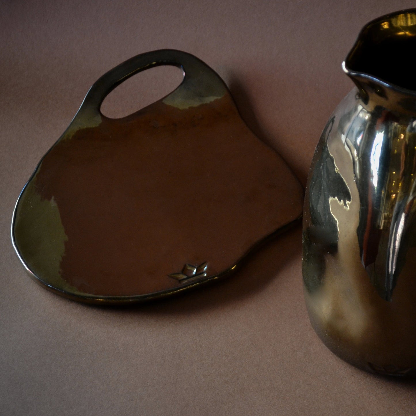 Rose Gold Mirrored Vase, Jug, & Cheese Board