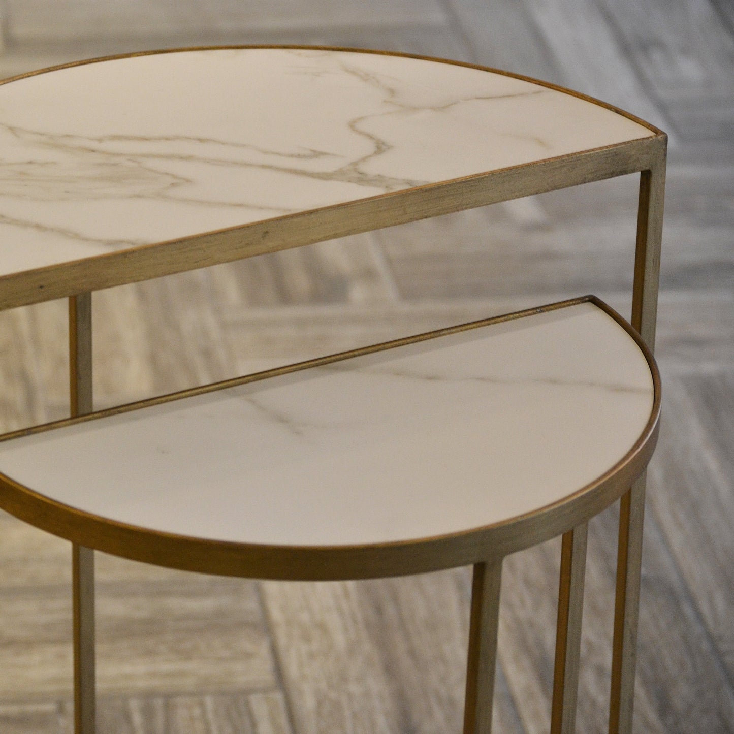 Marble Texture Quartz Top with Gold Base Nesting Tables