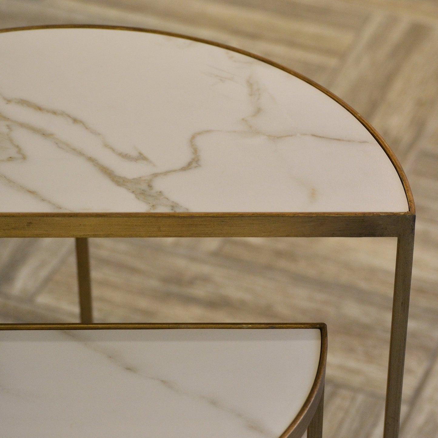 Marble Texture Quartz Top with Gold Base Nesting Tables