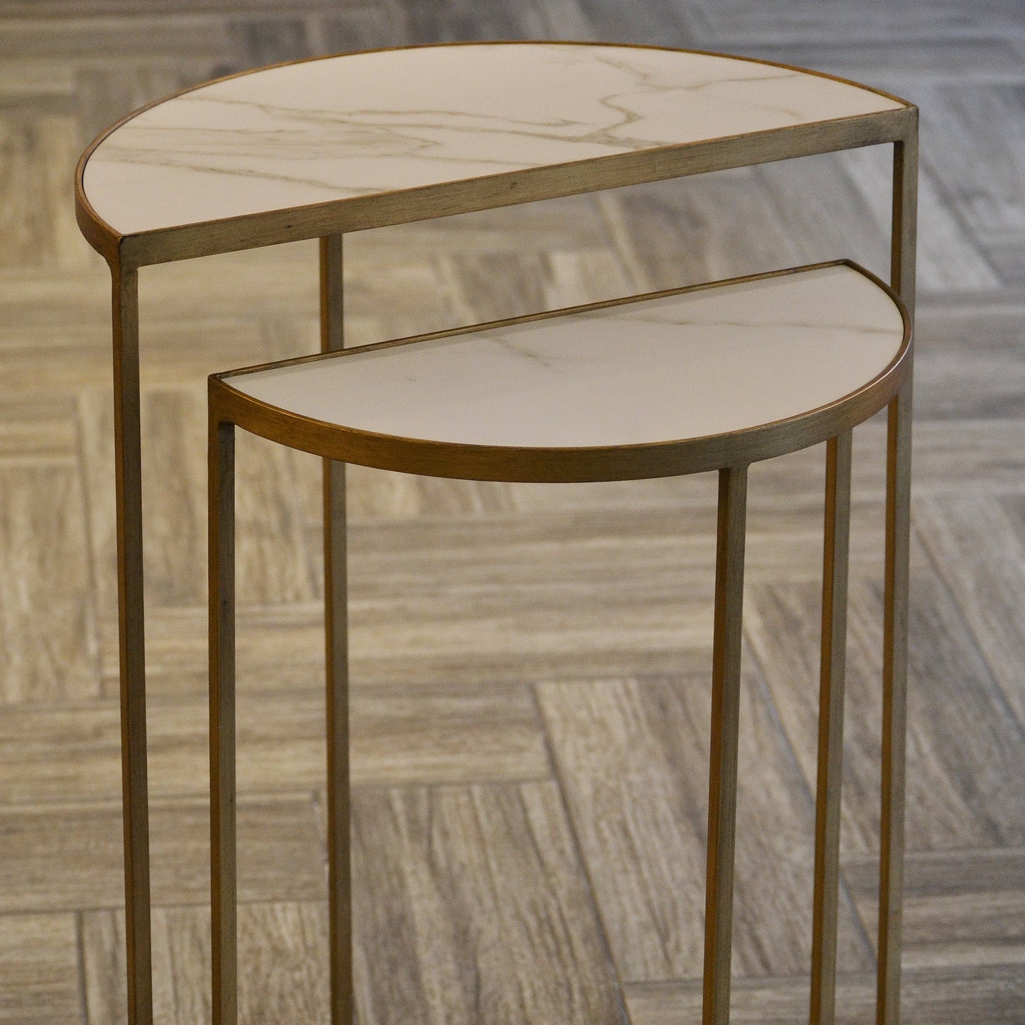 Marble Texture Quartz Top with Gold Base Nesting Tables