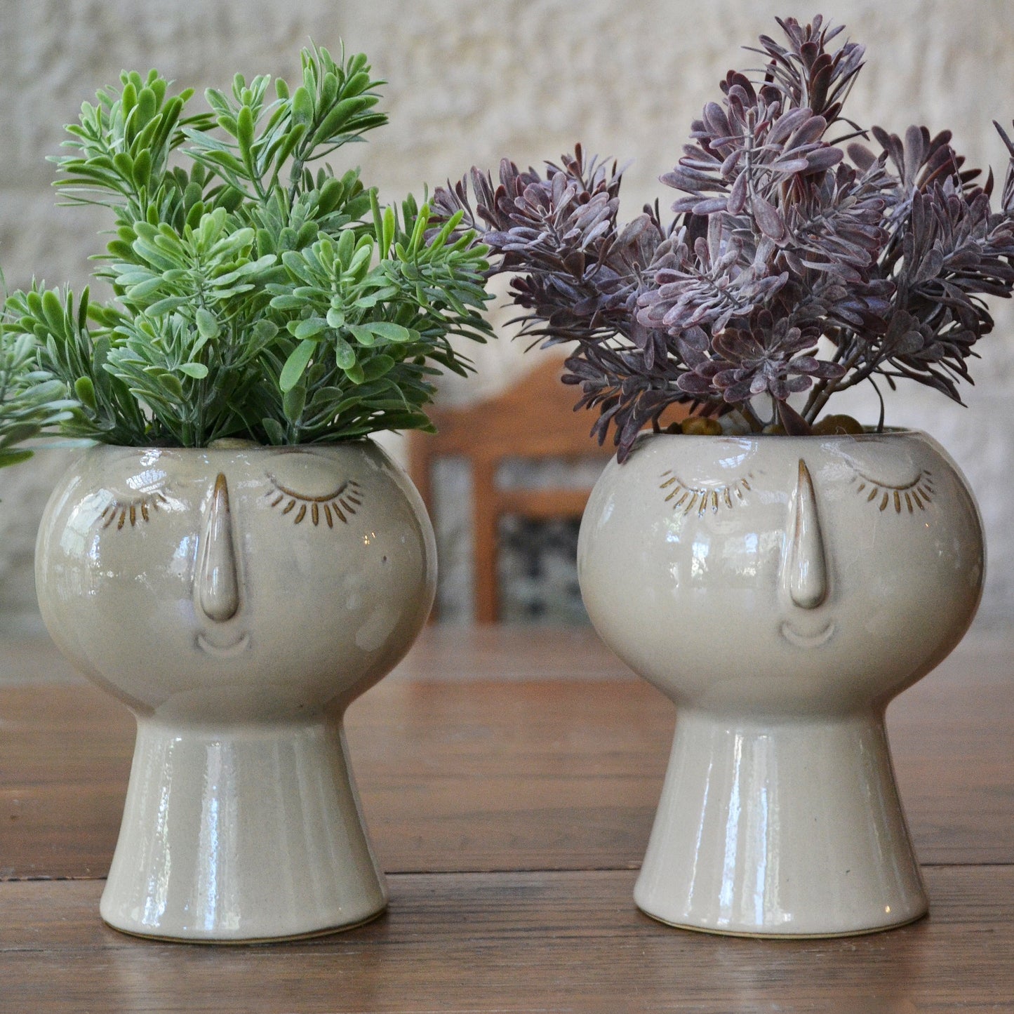 Round Beige Planters - 2 Sizes