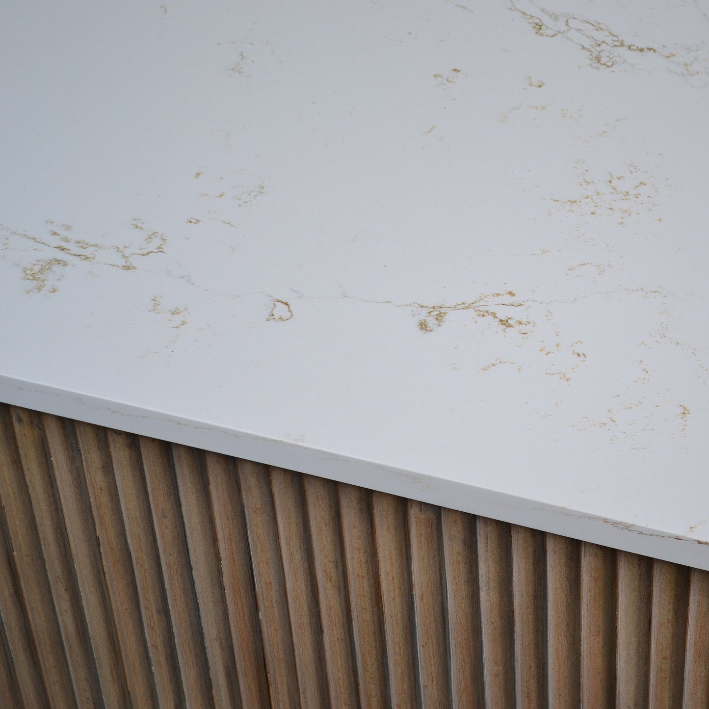 Quartz Top with a Fluted Wooden Base Table